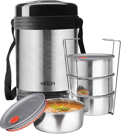 fridge stainless steel tiffin box with holes|Amazon.com: MILTON Steel Flat Insulated Inner Stainless Steel .